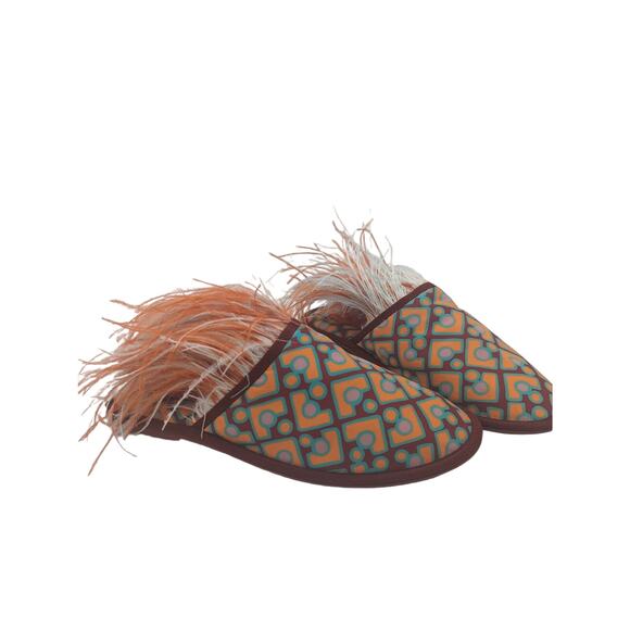 La Double J Boudoir Slipper Puzzle Bordeaux Faille Ostrich Feather Mule Small - Picture 3 of 15